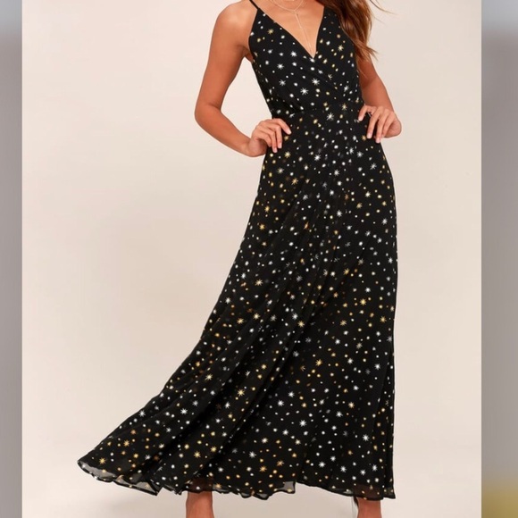 Lulus Dresses & Skirts - Galactic Goddess Black Star Print Maxi Dress